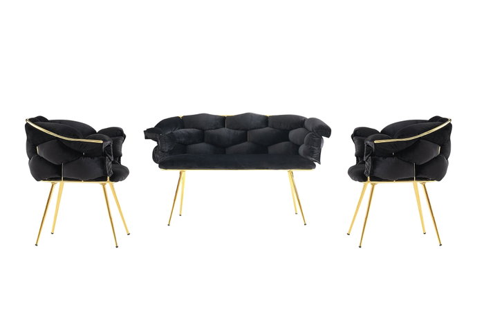Hanah Home Juego de sofás Balon - 2111 Negro y dorado